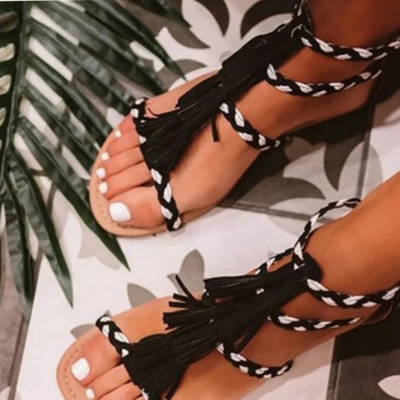BRAIDED GLADIATOR SANDAL BLACK SUEDE - Picture 2 of 4